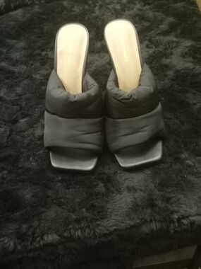 Padded Black Slide Mules with Square Toe